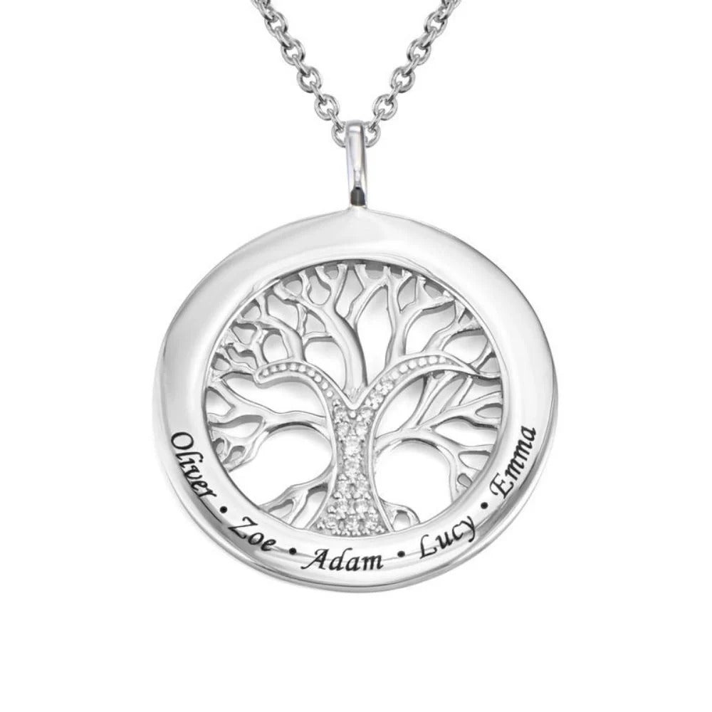 Personalized Tree of Life Necklace with Zirconium Stones