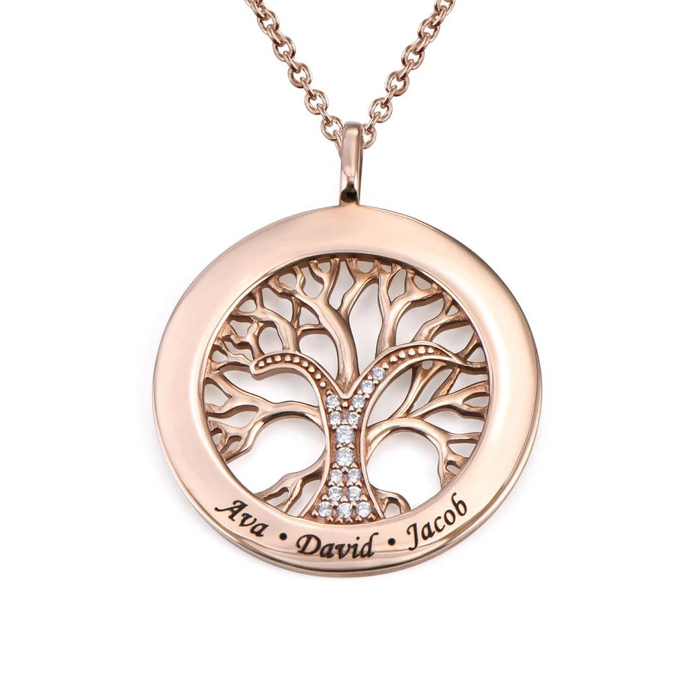Personalized Tree of Life Necklace with Zirconium Stones