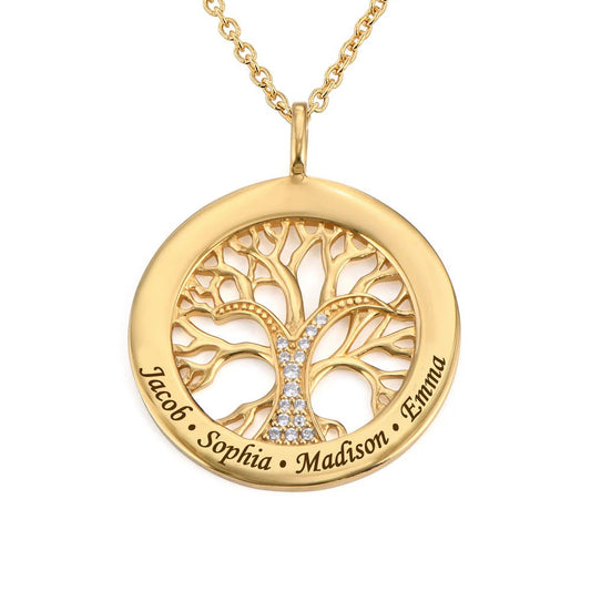Personalized Tree of Life Necklace with Zirconium Stones